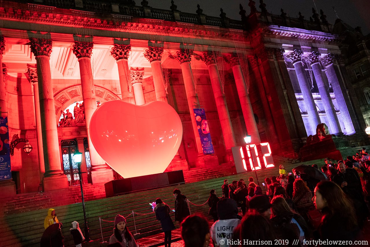 Heart art installation at the 2019 Leeds Light Night event