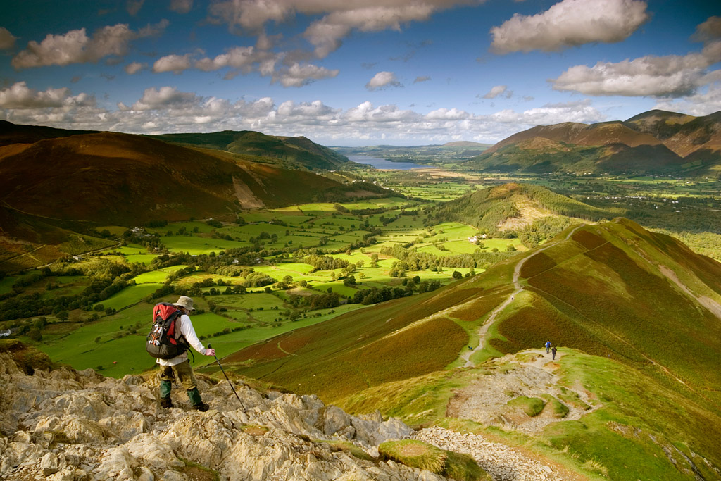 Hiker on top of Catbells, Kewsick, The Lake District