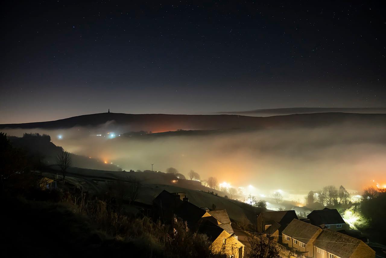 Fog in the valley at Todmorden, West Yorkshire, taken in the night time.